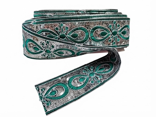 [15301] Galón lentejuelas verde/plata 65mm x 1mt