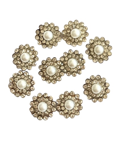 [10135] Aplique flor perla niquel 14mm plateado x 10un