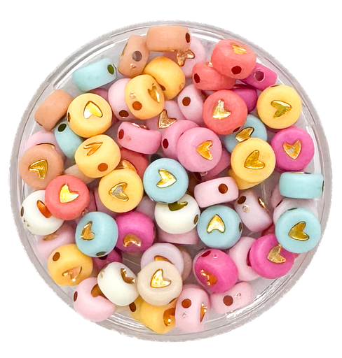 [11681] Corazón plano 7mm multi pastel c/dorado x 10 gr.