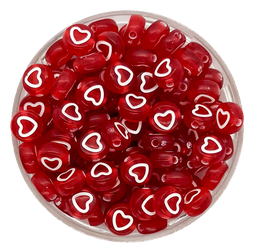 [12077] Corazón plano 7mm rojo c/blanco contorno x 10gr.