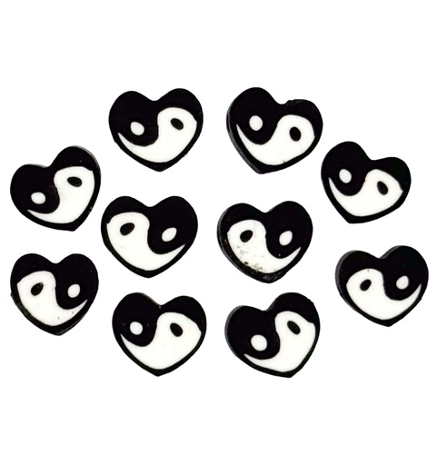 [10215] Fimo yin yan corazón n/b x 5 un.
